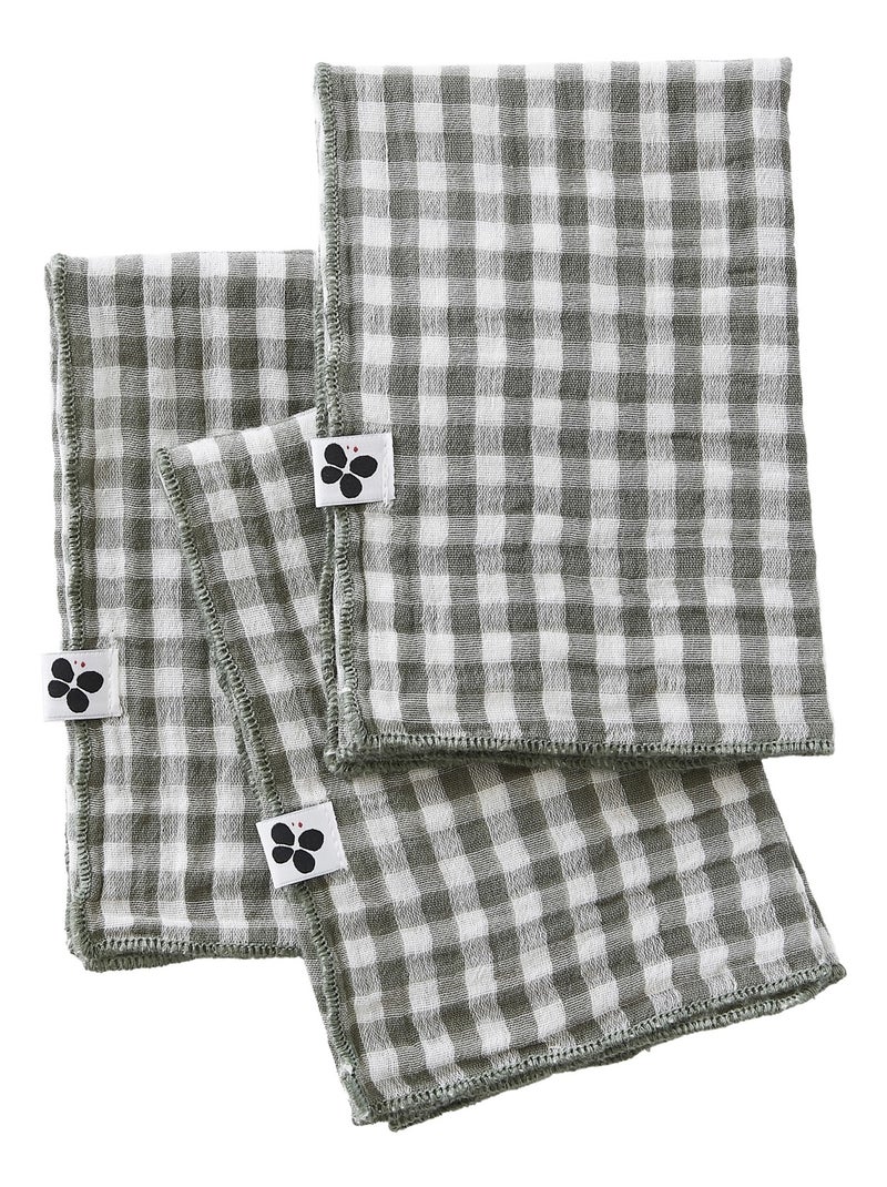 3 Serviettes de table en gaze de coton Vickie vichy Kaki - Kiabi