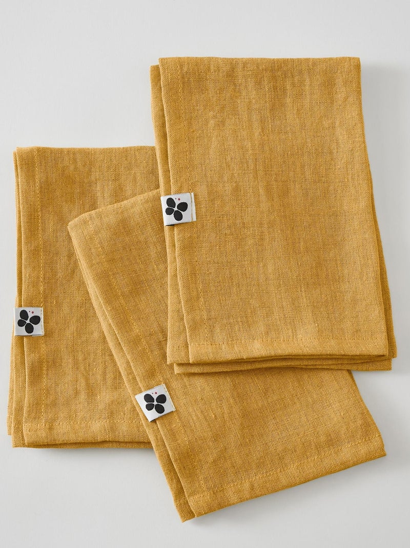3 Serviettes de table en lin Soline Jaune - Kiabi