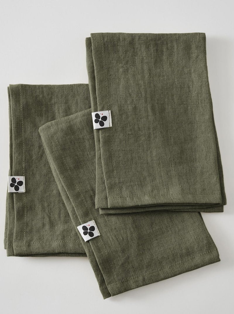3 Serviettes de table en lin Soline Vert foncé - Kiabi