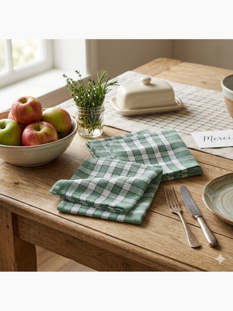 3 Serviettes de table tisse traditio Vert cèdre - Kiabi
