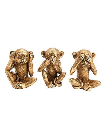 3 Statuettes Singes en résine Rien dit, Rien vue, Rien entendu