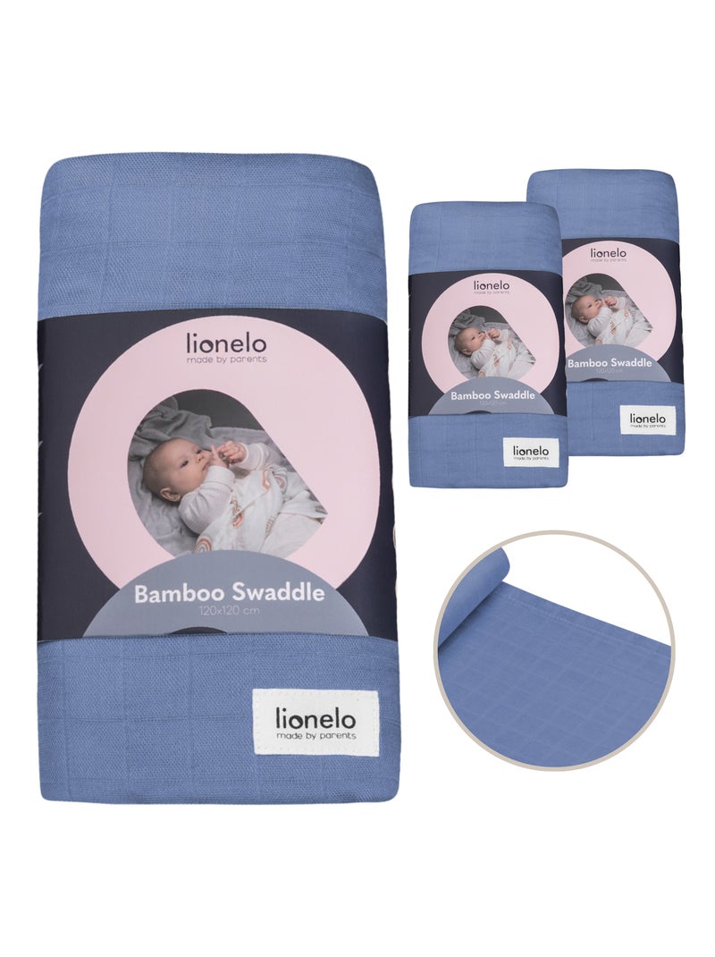 3 x Langes coton bébé en bambou naturel LIONELO - 120x120 Bleu - Kiabi