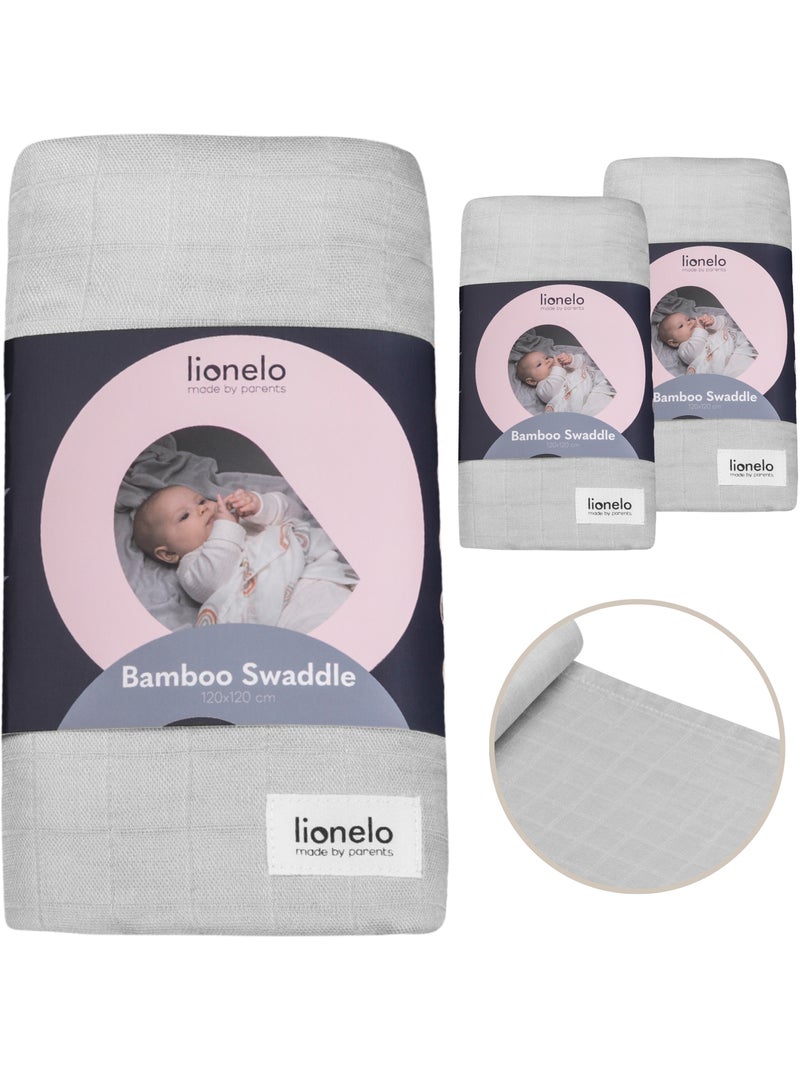 3 x Langes coton bébé en bambou naturel LIONELO - 120x120 Gris - Kiabi