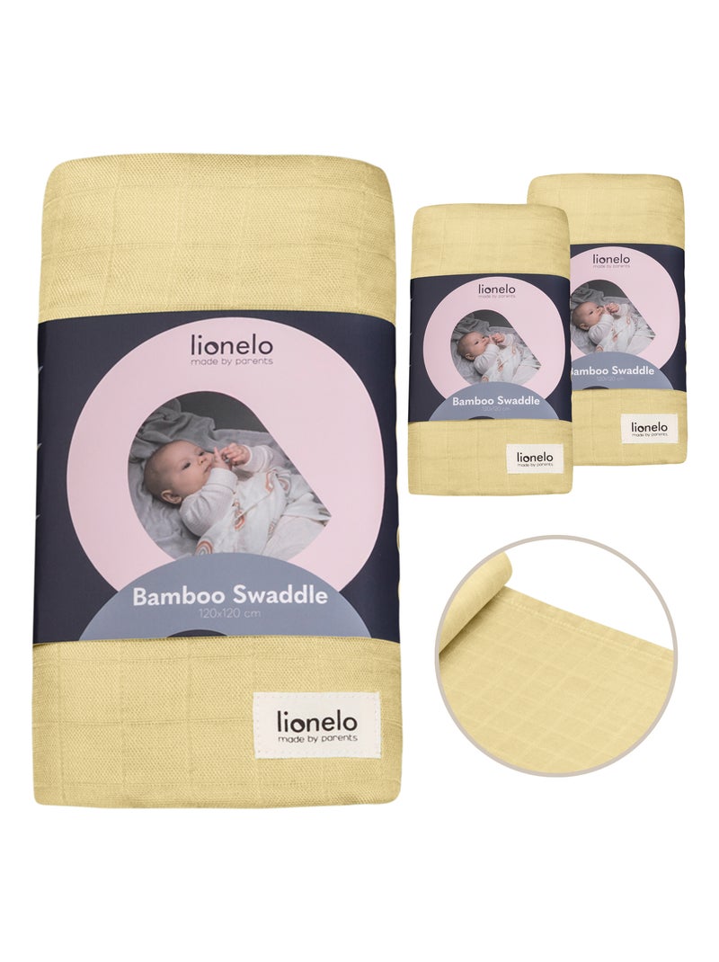3 x Langes coton bébé en bambou naturel LIONELO - 120x120 Jaune - Kiabi