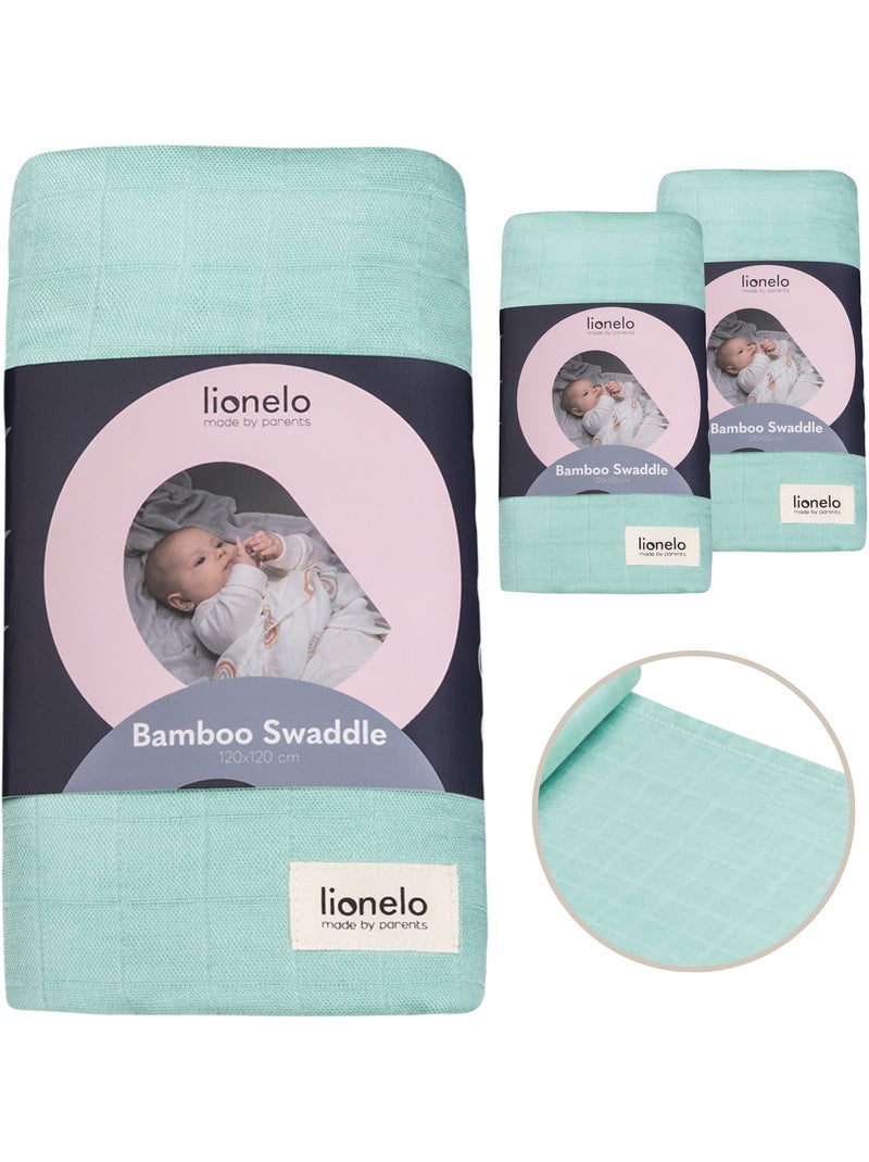 3 x Langes coton bébé en bambou naturel LIONELO - 120x120 Menthe - Kiabi