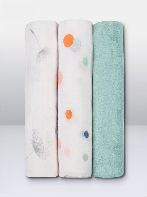 3 x Langes coton bébé en bambou naturel LIONELO - 70x70 cm - Antibactériens - Kiabi