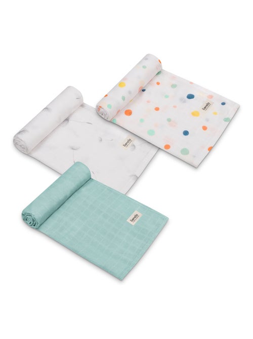 3 x Langes coton bébé en bambou naturel LIONELO - 70x70 cm - Antibactériens - Kiabi