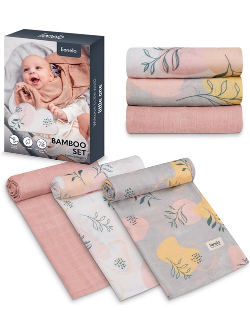 3 x Langes coton bébé en bambou naturel LIONELO - 70x70 cm - Antibactériens - Kiabi