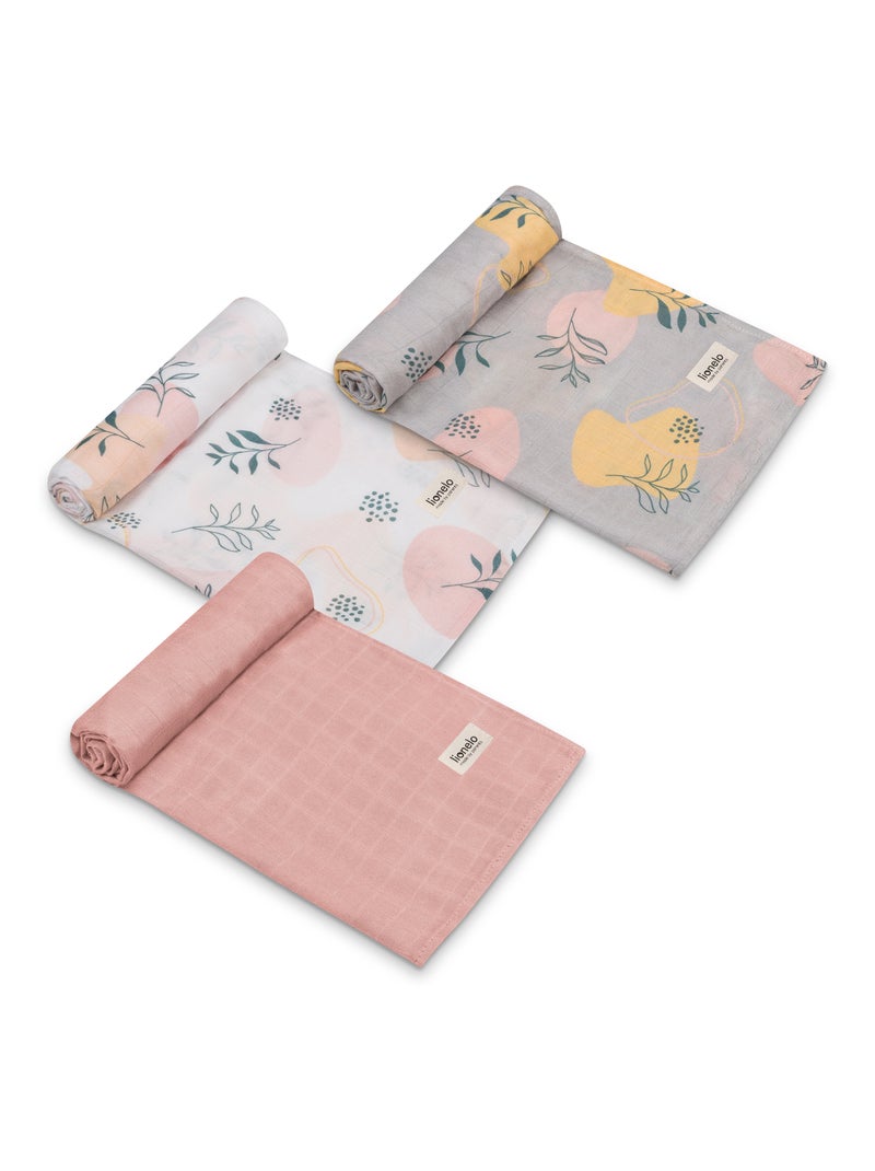 3 x Langes coton bébé en bambou naturel LIONELO - 70x70 cm - Antibactériens Blanc Rose Gris - Kiabi