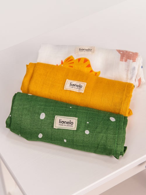 3 x Langes coton bébé en bambou naturel LIONELO - 70x70 cm - Antibactériens - Kiabi