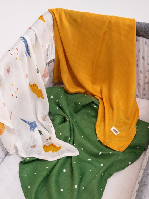 3 x Langes coton bébé en bambou naturel LIONELO - 70x70 cm - Antibactériens - Kiabi