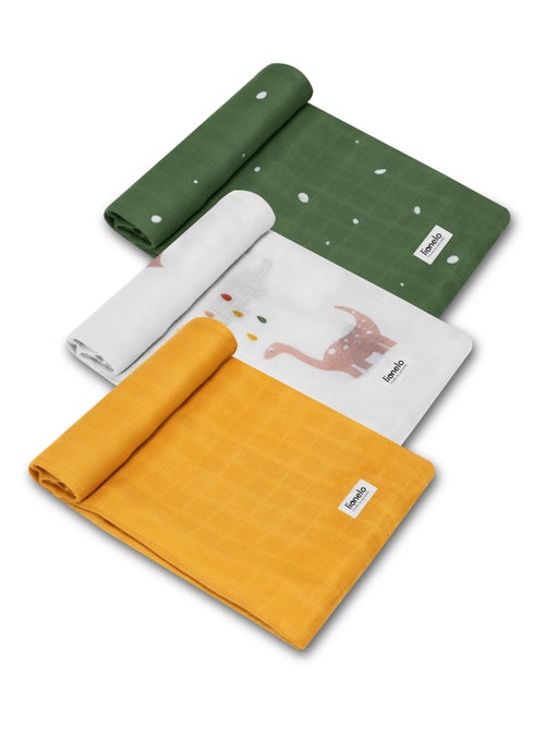 3 x Langes coton bébé en bambou naturel LIONELO - 70x70 cm - Antibactériens - Kiabi