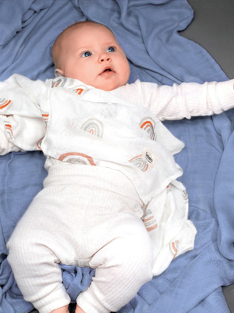 3 x Langes coton bébé en bambou naturel LIONELO - 70x70 cm - Antibactériens Bleu - Kiabi