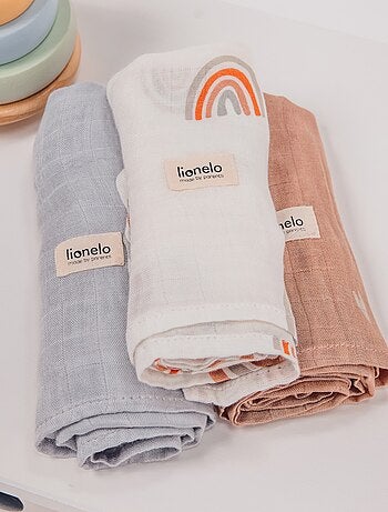 3 x Langes coton bébé en bambou naturel LIONELO - 70x70 cm - Antibactériens
