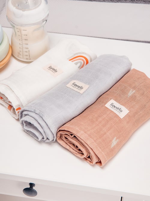 3 x Langes coton bébé en bambou naturel LIONELO - 70x70 cm - Antibactériens - Kiabi