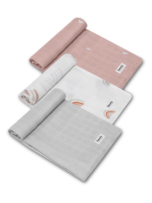 3 x Langes coton bébé en bambou naturel LIONELO - 70x70 cm - Antibactériens - Kiabi