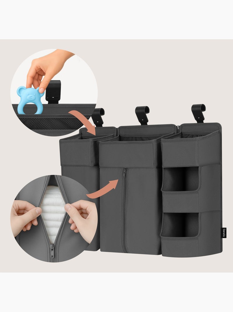 3 x Organisateur suspendu pour lit bébé LIONELO Sidepocket - Ranger les couches - Panier Gris - Kiabi