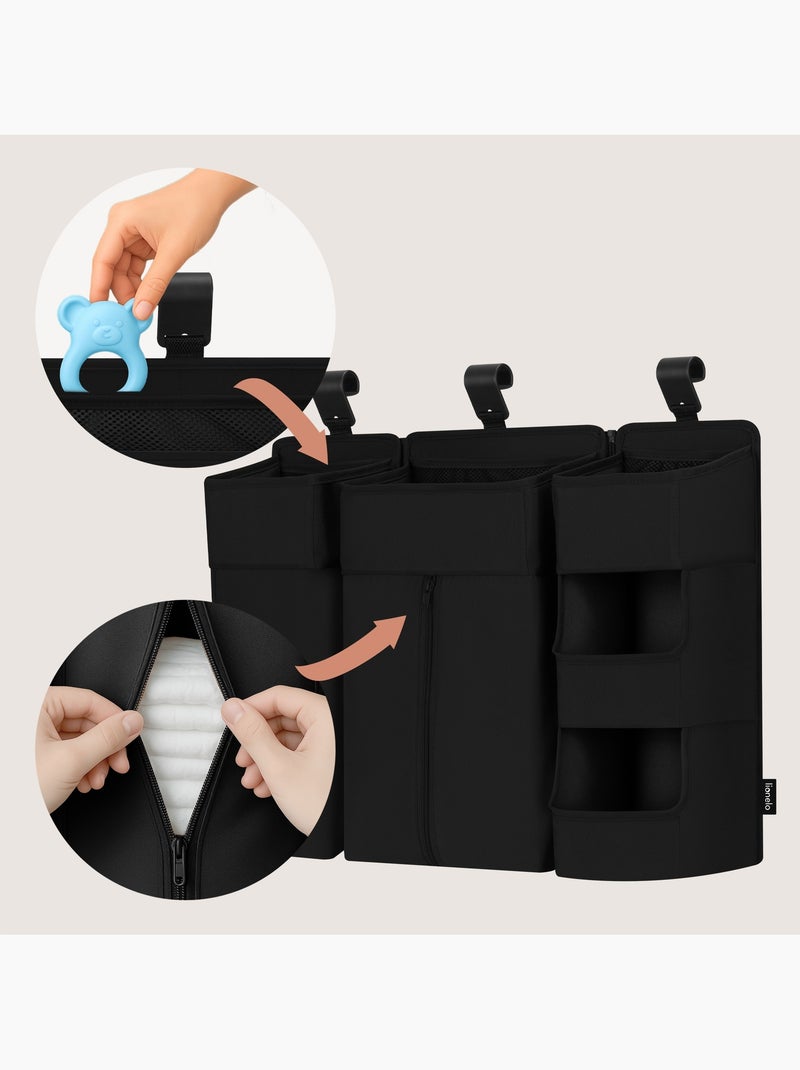 3 x Organisateur suspendu pour lit bébé LIONELO Sidepocket - Ranger les couches - Panier Noir - Kiabi