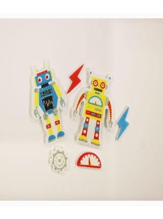 30 Autocollants - Mousse EVA - Robots - Paillettes - Global Gift