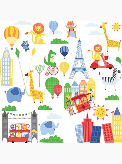 32 Stickers Animaux Safari en ville Roommates - Kiabi