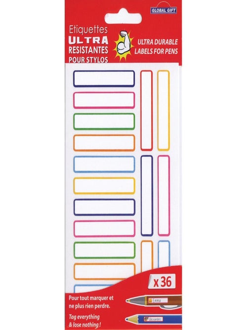 36 étiquettes plastifiées - Couleurs primaires - - Global Gift - Kiabi