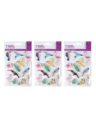 36 stickers 3D - Oiseaux tropicaux 6 cm - Graine Créative