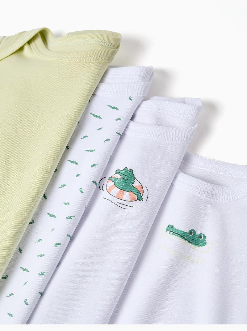4 bodies en coton avec motif de crocodile Blanc Jaune - Kiabi