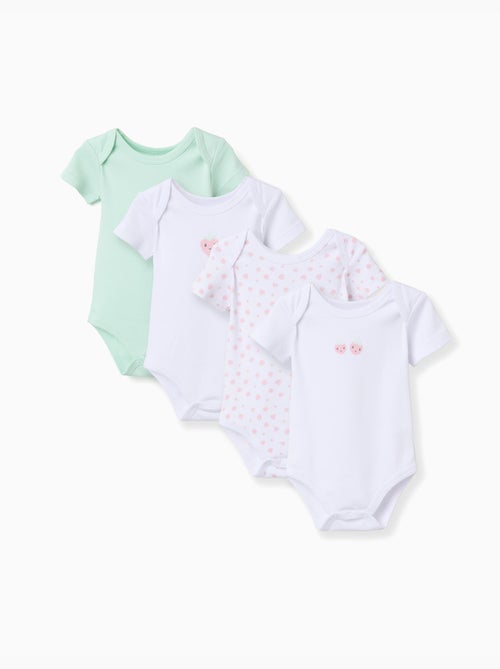 4 bodies en coton avec motif de fraise - Kiabi