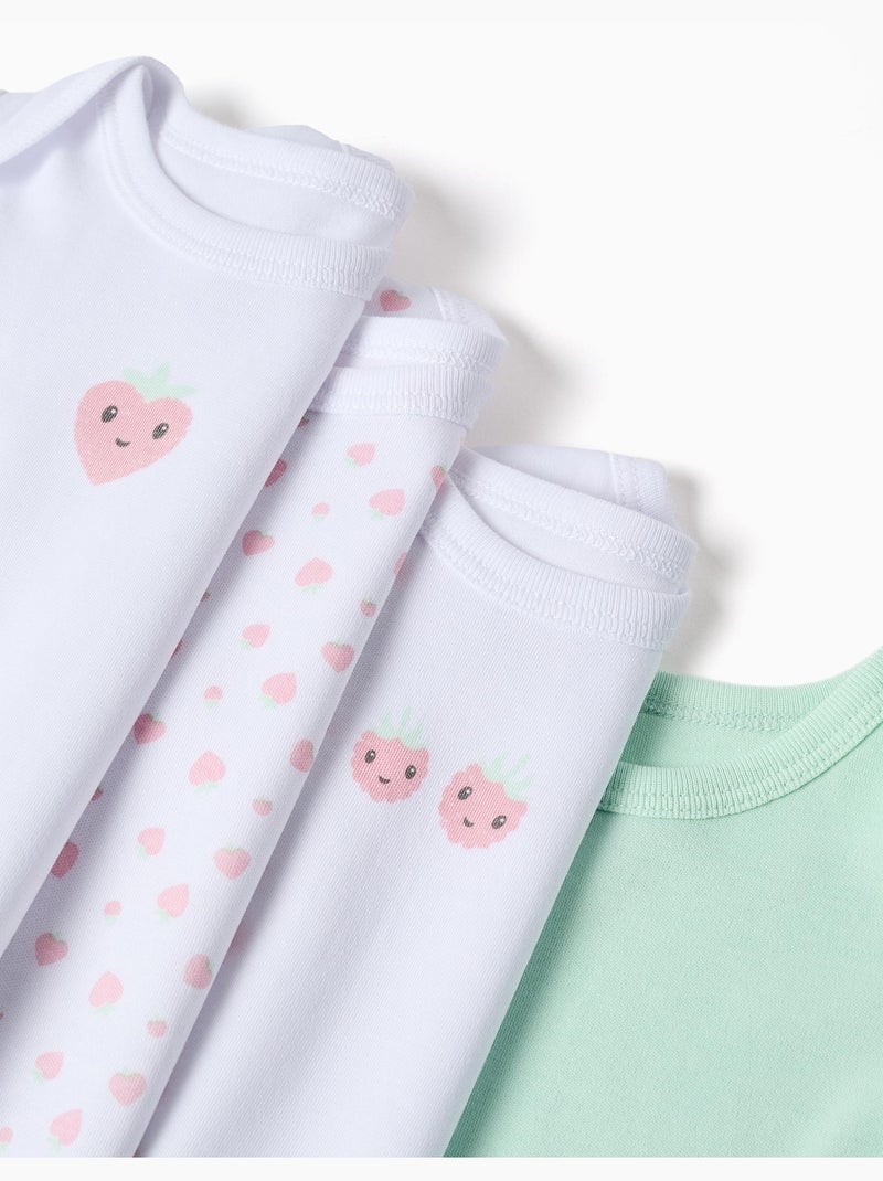 4 bodies en coton avec motif de fraise Blanc Vert Blanc - Kiabi
