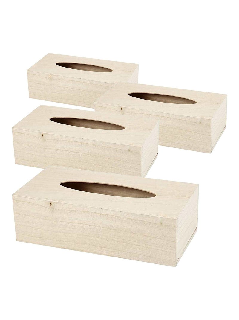 4 boîtes à mouchoirs en bois 27 x 14 x 8 cm - Creotime Marron - Kiabi