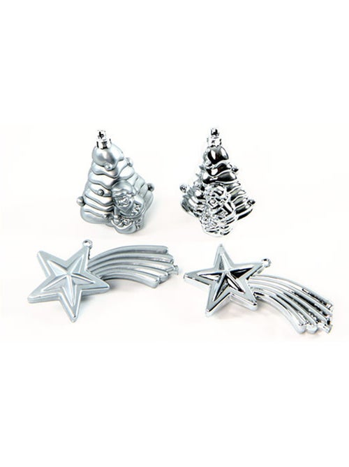 4 boules de sapin de noel et etoile argent - Kiabi