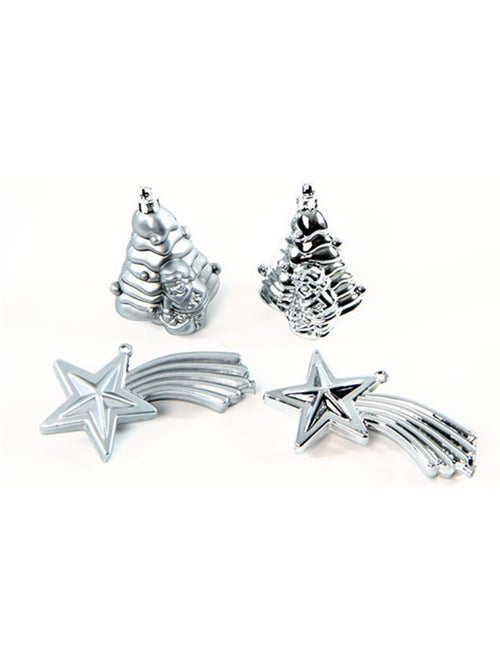 4 boules de sapin de noel et etoile argent - Kiabi