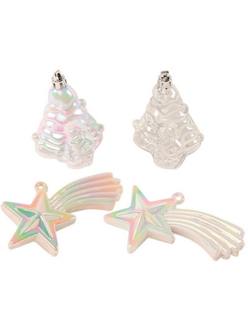 4 boules de sapin de noel et etoile blanc - Kiabi