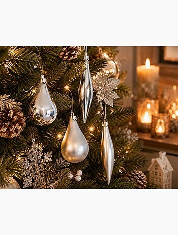 Lot de 4 boules de sapin de noël olive et glaçon