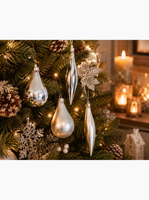 4 boules de sapin de noel olive et glacon bleu ciel - Kiabi 4 boules de sapin de noel olive et glacon bleu ciel - Kiabi