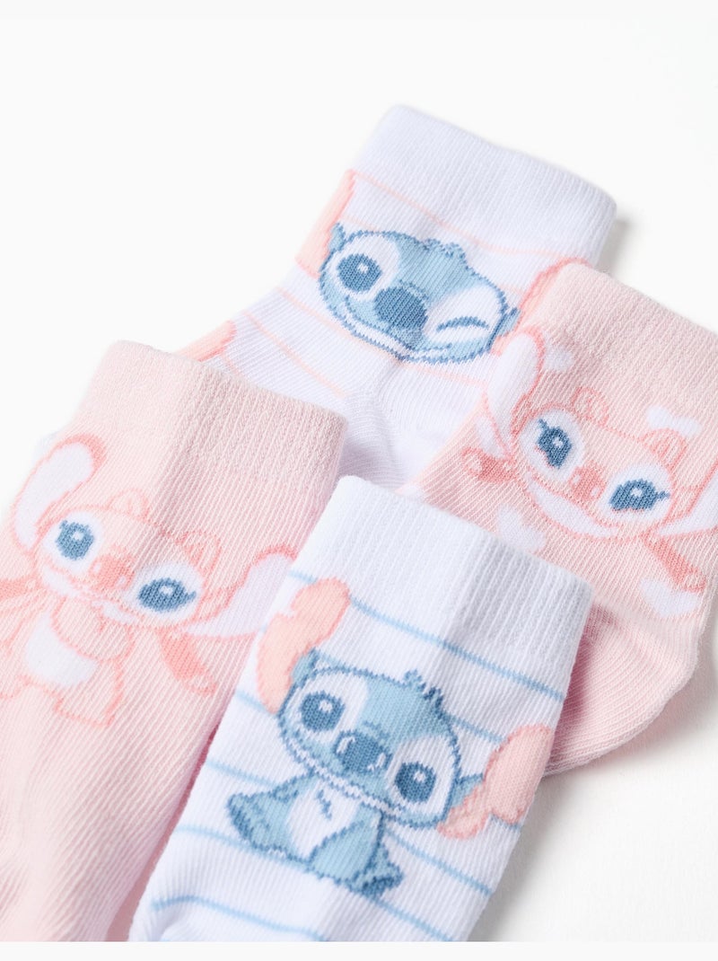 4 chaussettes Stitch et Angel Rose/Blanc - Kiabi
