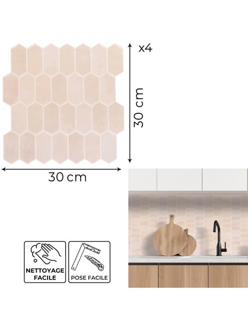 4 crédences adhésives hexagonales - 30 x 30 cm - Beige - Kiabi