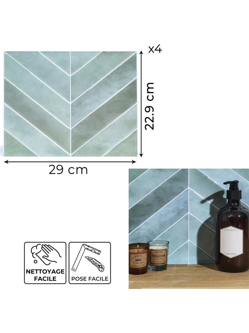 4 crédences adhésives motifs chevrons effet Zellige Vert - Kiabi