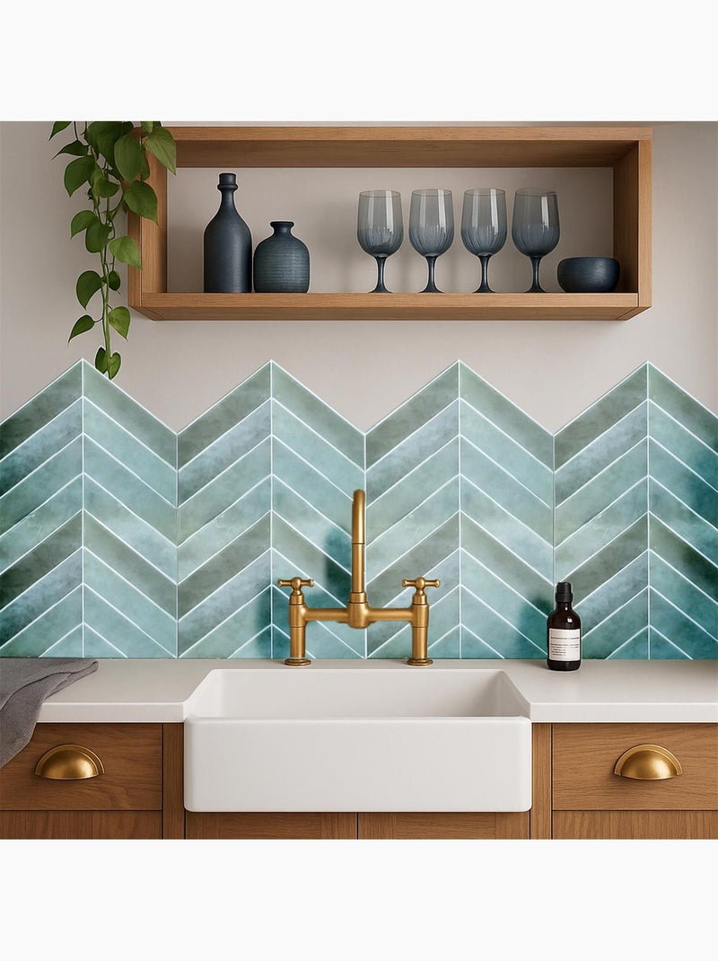 4 crédences adhésives motifs chevrons effet Zellige Vert - Kiabi