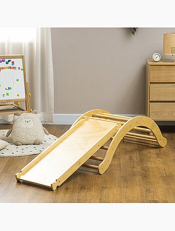 4 en 1 arche escalade enfant chaise à bascule avec coussin rampe double-face grimper glisser bois