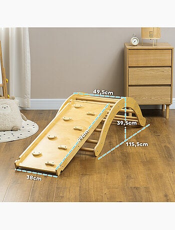 4 en 1 arche escalade enfant chaise à bascule avec coussin rampe double-face grimper glisser bois