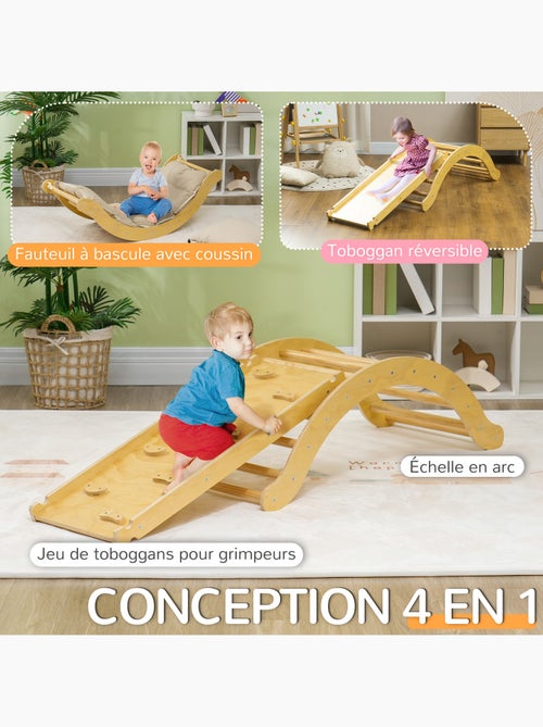 4 en 1 arche escalade enfant chaise à bascule avec coussin rampe double-face grimper glisser bois - Kiabi 4 en 1 arche escalade enfant chaise à bascule avec coussin rampe double-face grimper glisser bois - Kiabi