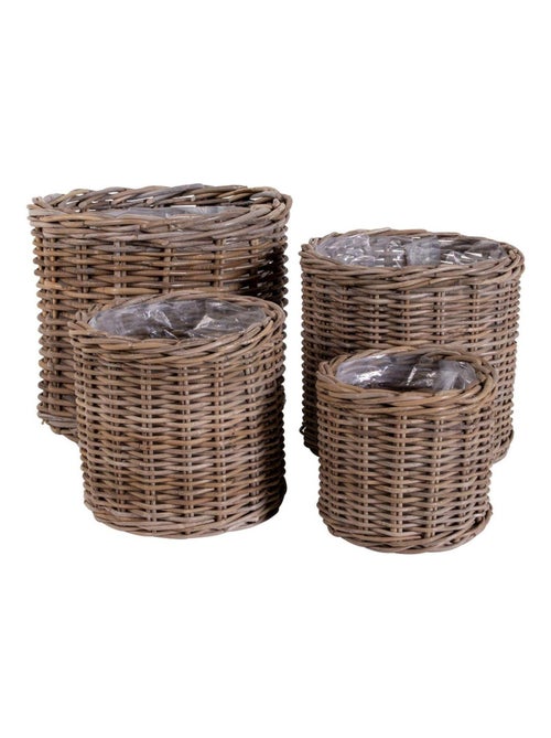 4 paniers ronds en rotin avec intérieur plastifié - House Nordic - Kiabi