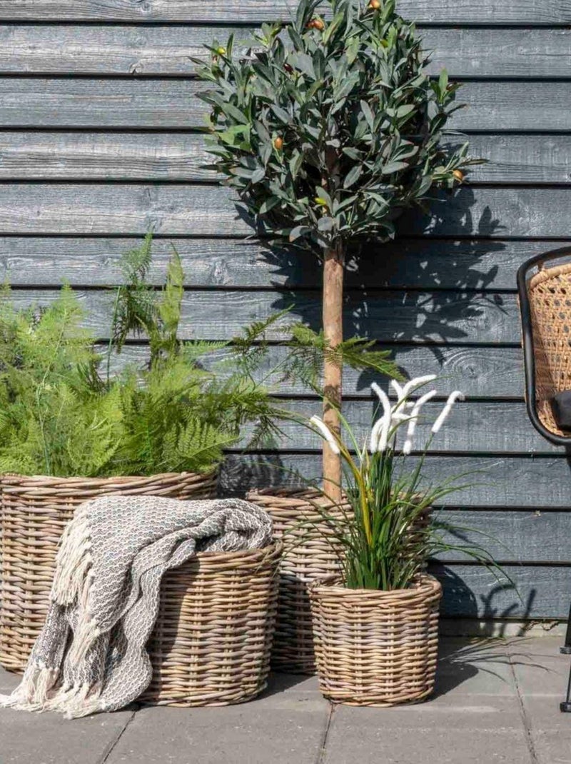 4 paniers ronds en rotin avec poignées et - House Nordic Marron - Kiabi