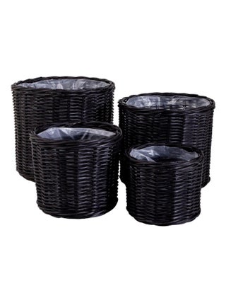 4 paniers ronds noirs en rotin avec intérieur - House Nordic