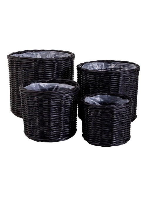 4 paniers ronds noirs en rotin avec intérieur - House Nordic - Kiabi