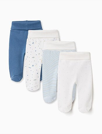 4 pantalons avec pieds en coton unis/imprimés