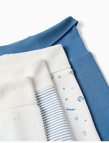 4 pantalons avec pieds en coton unis/imprimés