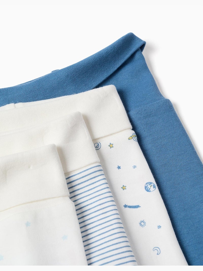 4 pantalons avec pieds en coton unis/imprimés Blanc Bleu - Kiabi