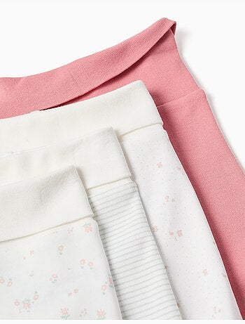 4 pantalons avec pieds en coton unis/imprimés